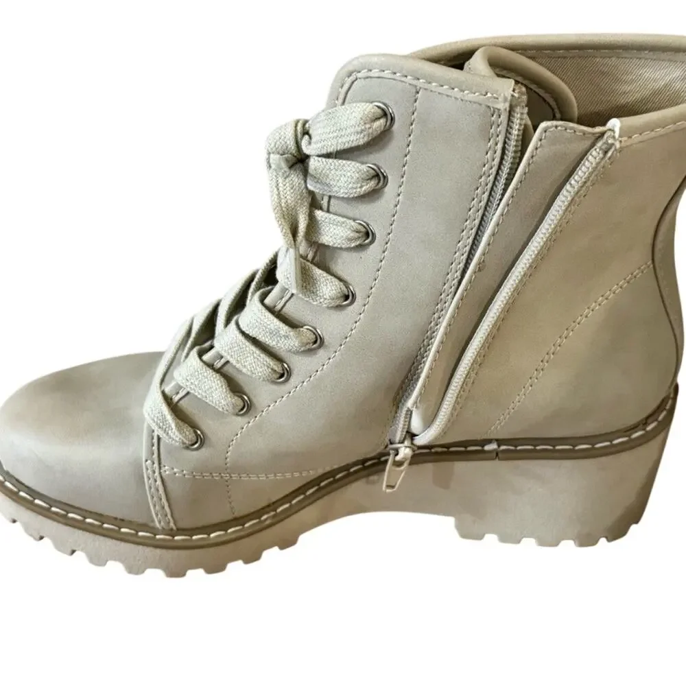 DV Dolce Vita Rachal Women’s 7.5 Stone Lace Up Ankle Boots Chunky Heel